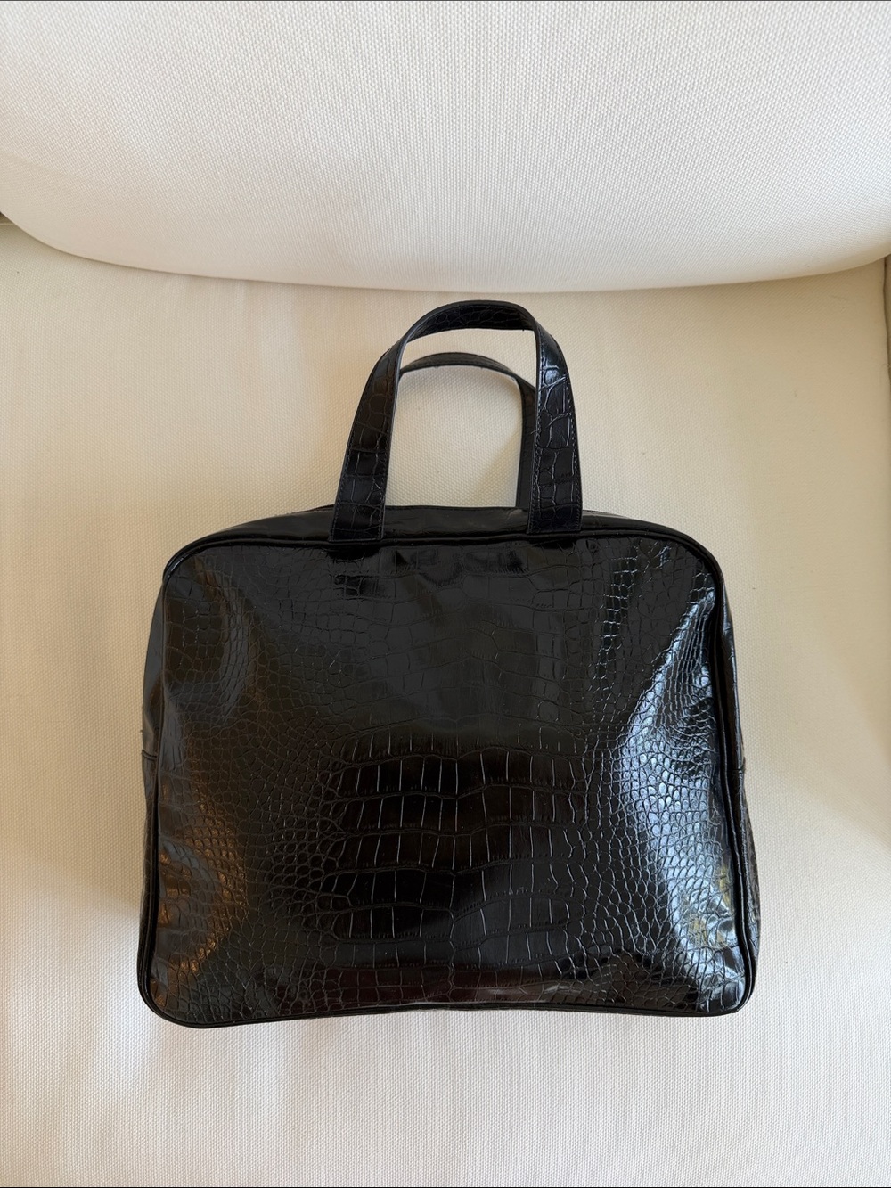 Vintage Saks Fifth Avenue Black Croc-Embossed Leather Briefcase / Work Tote
